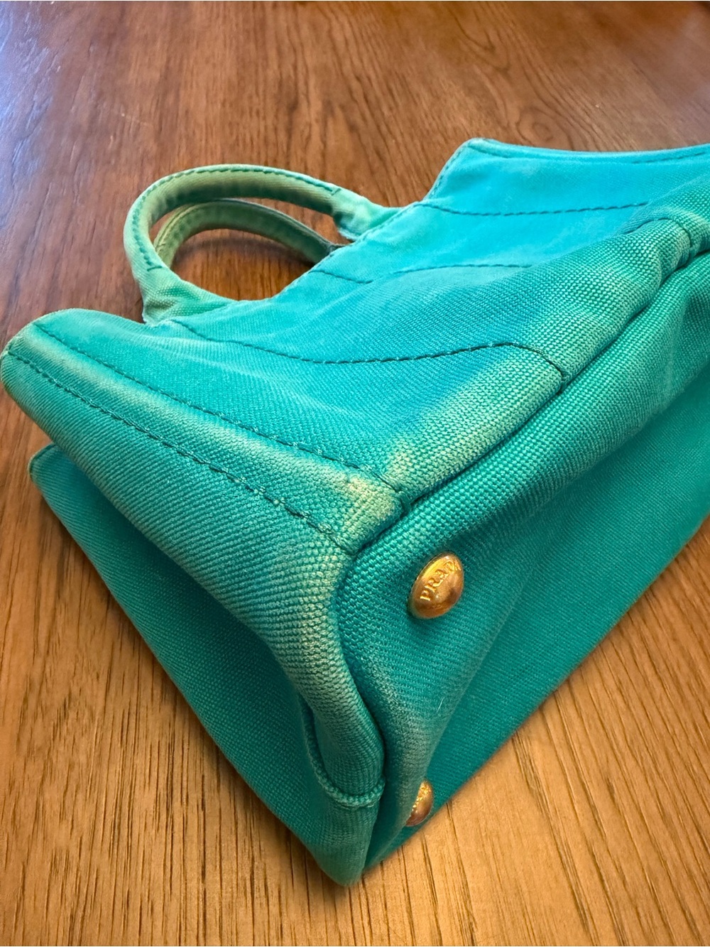 PRADA Canapa Mini Canvas Logo Tote Bag Light Blue/Turquoise - Picture 6 of 13